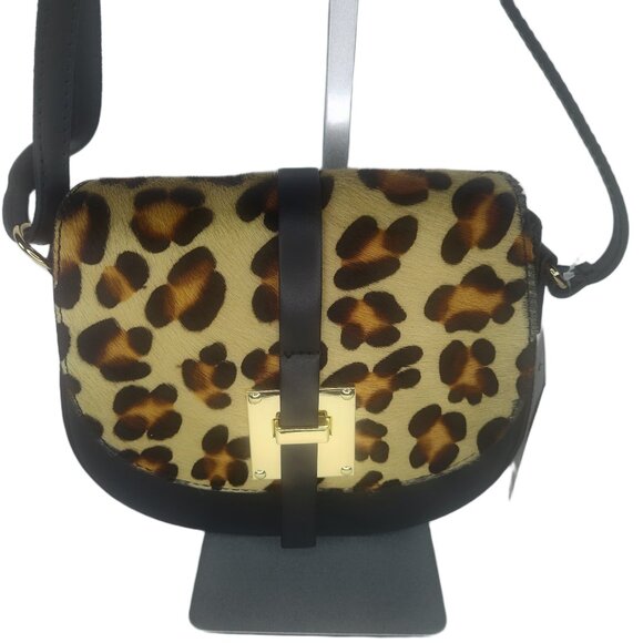 Charlie Leather "Mack" Small Half Moon Black & Leopard Crossbody Bag–NWT - Picture 9 of 11